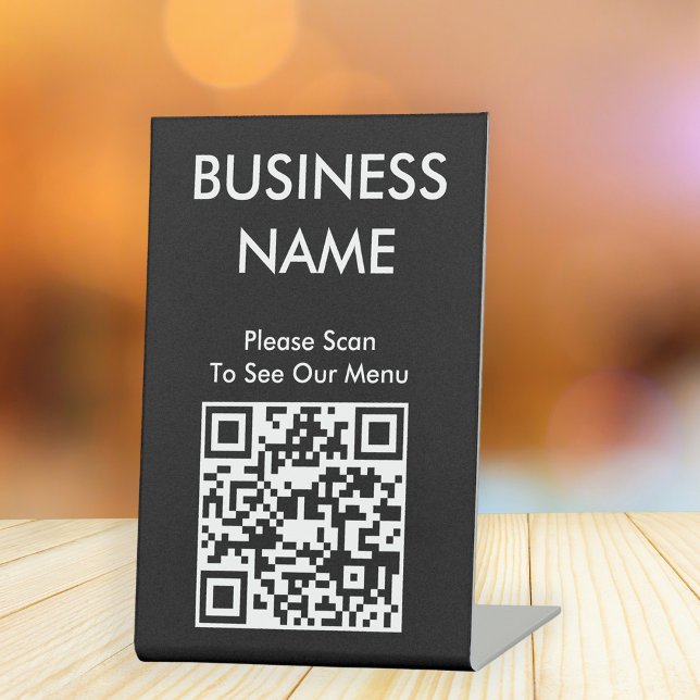 Expositor En L Código QR Café Menú de Impresión Grande Negro (Stylishly Personalize with Your Business Name & QR Code.)