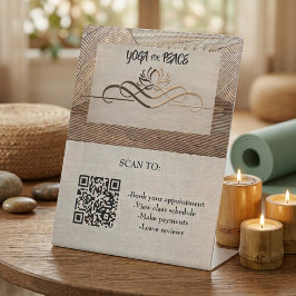 Expositor En L Código QR de Bambú Lino Flor de Loto Tranquilo Rús