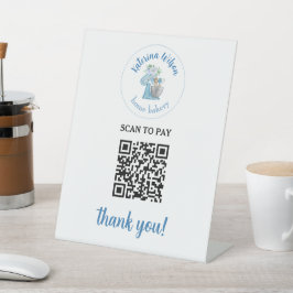 Expositor En L Código QR de Blue Flower Mixer Bakery Escanea para