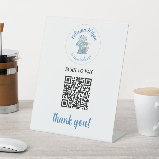 Expositor En L Código QR de Blue Flower Mixer Bakery Escanea para (In Situ)