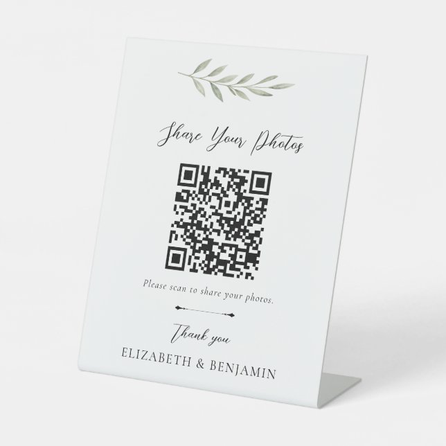 Expositor En L Código QR de Boda Botánica Comparte tus Fotos (Anverso)