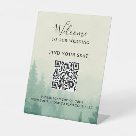 Expositor En L Código QR de boda de bosque de pino acuarela rústi