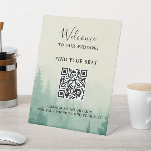 Expositor En L Código QR de boda de bosque de pino acuarela rústi