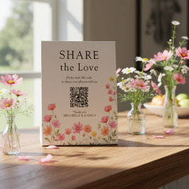 Expositor En L Código QR de Boda de Flor Silvestre Naranja Rosa