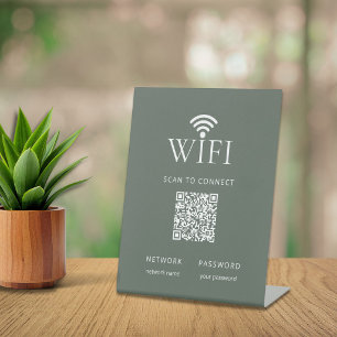 Expositor En L Código QR de contraseña de red WiFi verde silencia