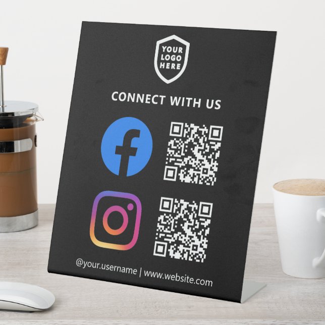 Expositor En L Código QR de Facebook e Instagram | Negro Simple (In Situ)