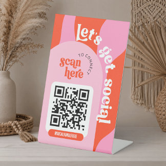 Expositor En L Código QR de las redes sociales Groovy rosa y rojo