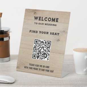 Expositor En L Código QR de madera rústica de granero para asient