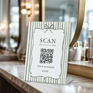 Expositor En L Código QR de menú con signo de arco vintage verde 