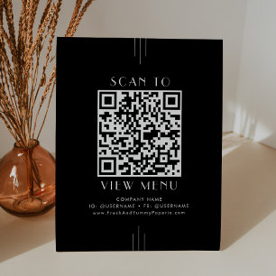 Expositor En L Código QR de menú de restaurante negro Art Deco EV