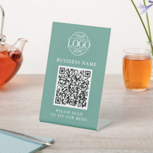 Expositor En L Código QR de Menú sin Contacto Logotipo de Negocio