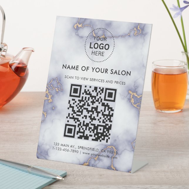 Expositor En L Código QR de Negocio de Salón de Mármol con Brillo (In Situ)