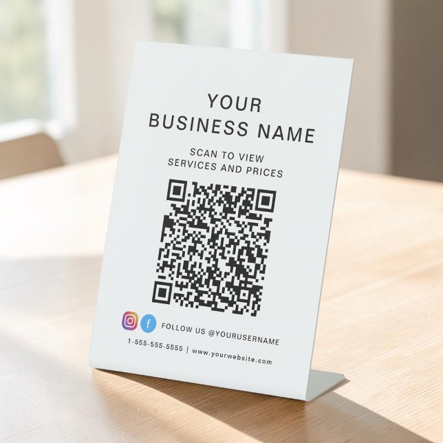 Expositor En L Código QR de negocio escanea para conectar (Business QR Code Scan To Connect Pedestal Sign)