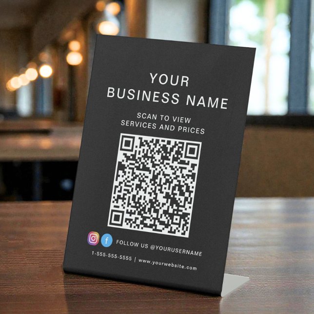 Expositor En L Código QR de Negocio Escanea para Conectar Negro (Business QR Code Scan To Connect Black Pedestal Sign)
