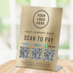Expositor En L Código QR de pago de escaneo de logotipo oro