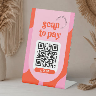 Expositor En L Código QR de Pago Electrónico Groovy Rosa y Rojo