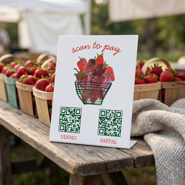 Expositor En L CÓDIGO QR DE PAGO Stand de granja Stand de mercado (PAYMENT QR CODE Farm Stand Farmers Market Booth Strawberries Pedestal Sign
)