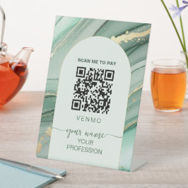 Expositor En L Código QR de pago Venmo verde salvia dorado