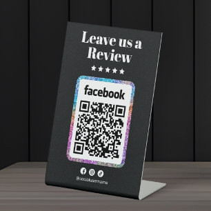 Expositor En L Código Qr de reseñas de Facebook del salón de bell