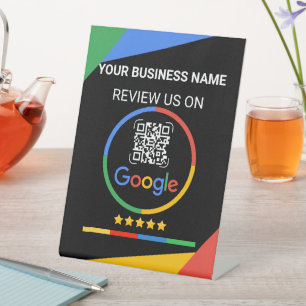 Expositor En L Código QR de reseñas de Google con estrellas negro