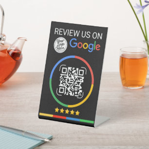 Expositor En L Código QR de reseñas de Google con estrellas negro