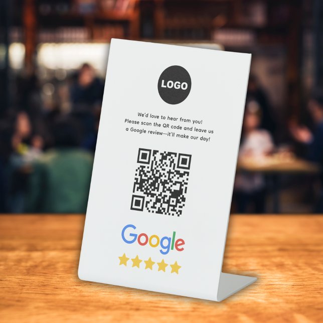 Expositor En L Código QR de reseñas de Google My Business (Google Business Review QR Code Pedestal Sign)