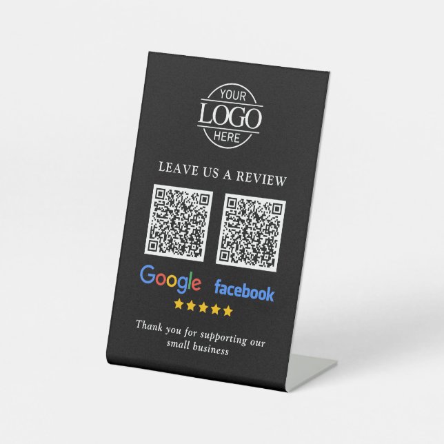 Expositor En L Código QR de reseñas de Google y Facebook para log (Anverso)