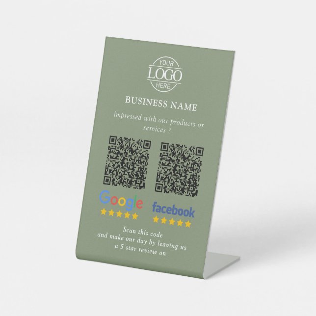 Expositor En L Código QR de reseñas de Google y Facebook para neg (Anverso)