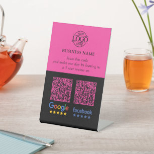 Expositor En L Código QR de reseñas de Google y Facebook para neg