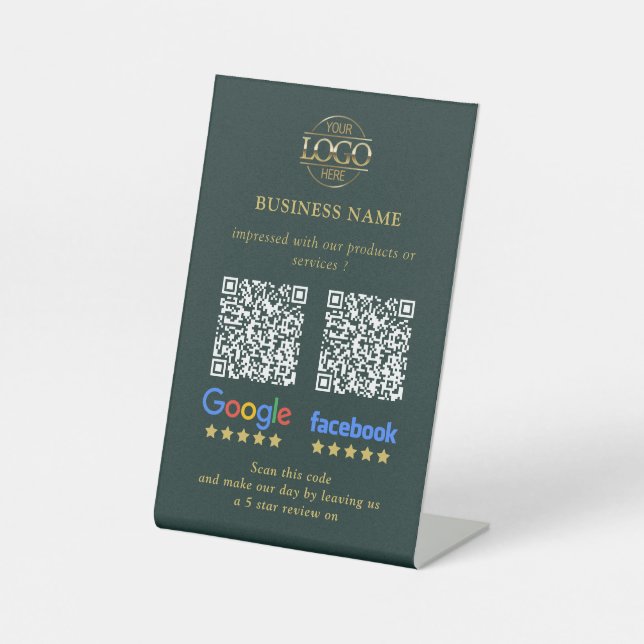 Expositor En L Código QR de reseñas de Google y Facebook para neg (Anverso)