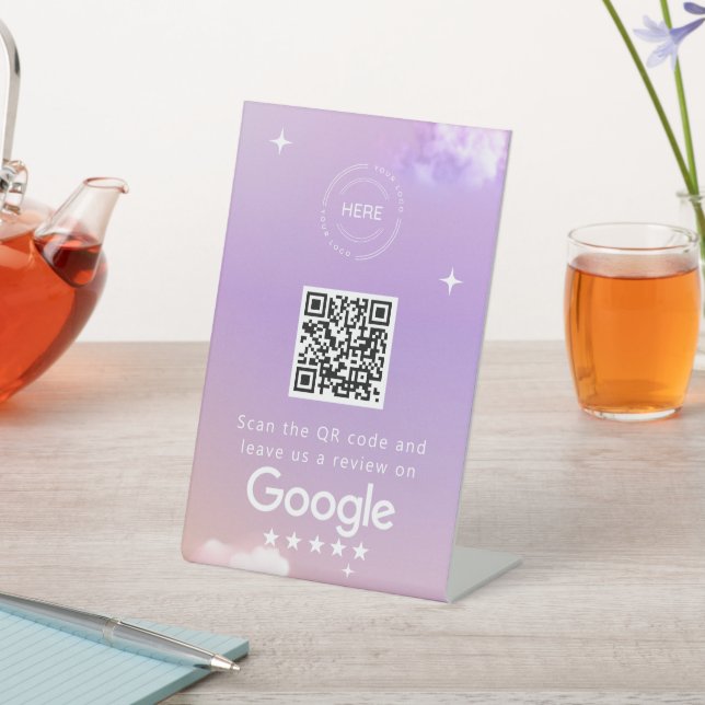 Expositor En L Código QR de Revisión Comercial Lila (In Situ)