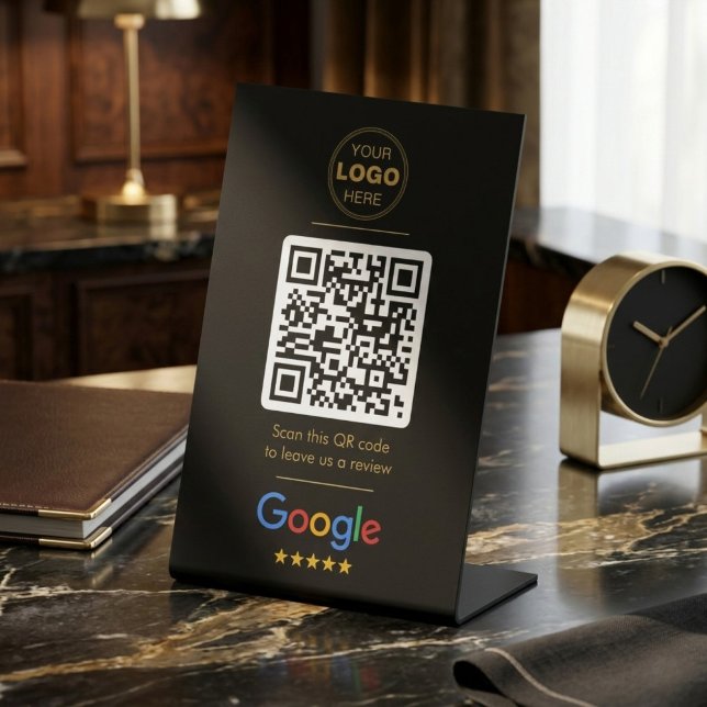 Expositor En L Código QR de Revisión de Negocios de Oro Negro de  (Luxury Black Gold Business Review QR Code)