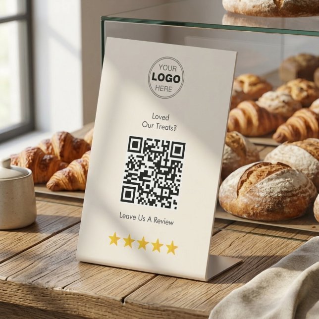 Expositor En L Código QR de Solicitud de Reseña de Panadería de C (Boost Your Bakery Reviews! Modern QR Code Pedestal Sign for Customer Feedback)