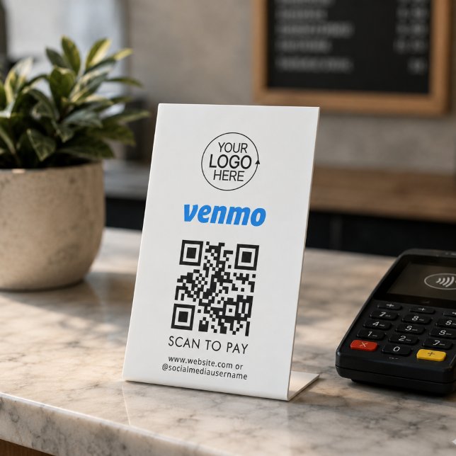 Expositor En L Código QR de Venmo Contactless Payment Agregar log (Venmo QR Code Contactless Payment Add Logo Pedestal Sign)