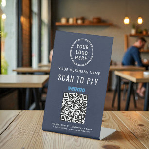 Expositor En L Código QR de Venmo Logo Azul Pagar con Escaneo