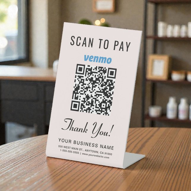 Expositor En L Código QR de Venmo Rosa Pagar con Escaneo (Scan to Pay Venmo QR Code Pink Pedestal Sign)