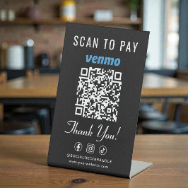 Expositor En L Código QR de Venmo Scan to Pay en negro para mostr