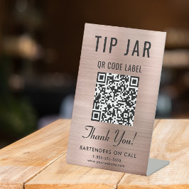 Expositor En L Código QR del bote de propinas Rosa Dorado en mesa