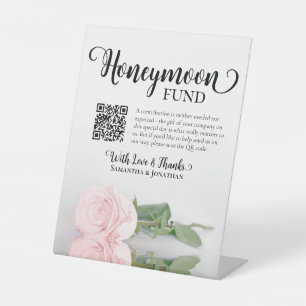 Expositor En L Código QR del Fondo de Luna de Miel Rosa Elegante