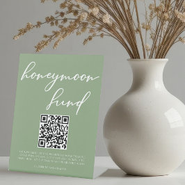 Expositor En L Código QR del Fondo de Luna de Miel Verde Sage Whi