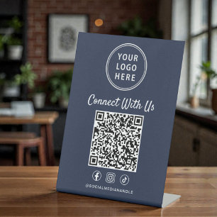 Expositor En L Código QR del logotipo empresarial Azul Mesa