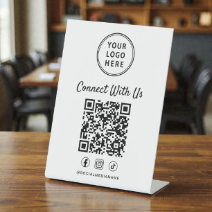 Expositor En L Código QR del logotipo empresarial en mesa