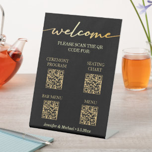 Expositor En L código qr del menú de barra y carta de bienvenida