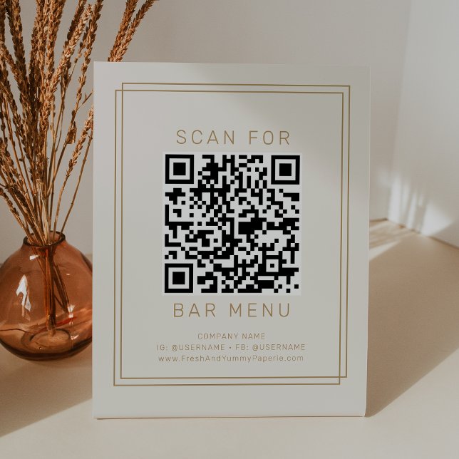 Expositor En L Código QR del menú de la barra de crema dorada vin (AVERY Vintage Gold Cream Bar Menu QR Code Pedestal Sign)