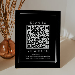 Expositor En L Código QR del menú de restaurante negro moderno de