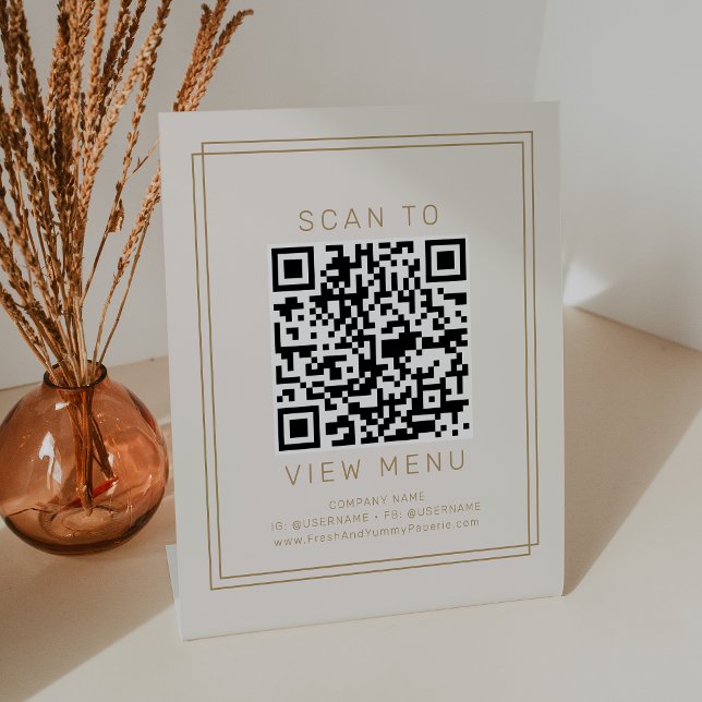 Expositor En L Código QR del menú del restaurante de crema dorada (AVERY Vintage Gold Cream Restaurant Menu QR Code Pedestal Sign)