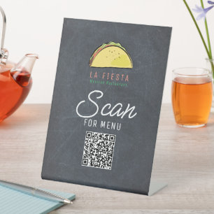 Expositor En L Código QR del menú en pizarra de restaurante mexic