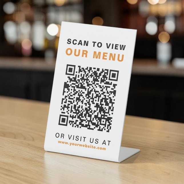Expositor En L Código QR del menú Restaurante Café (Menu QR Code Restaurant Cafe Pedestal Sign)