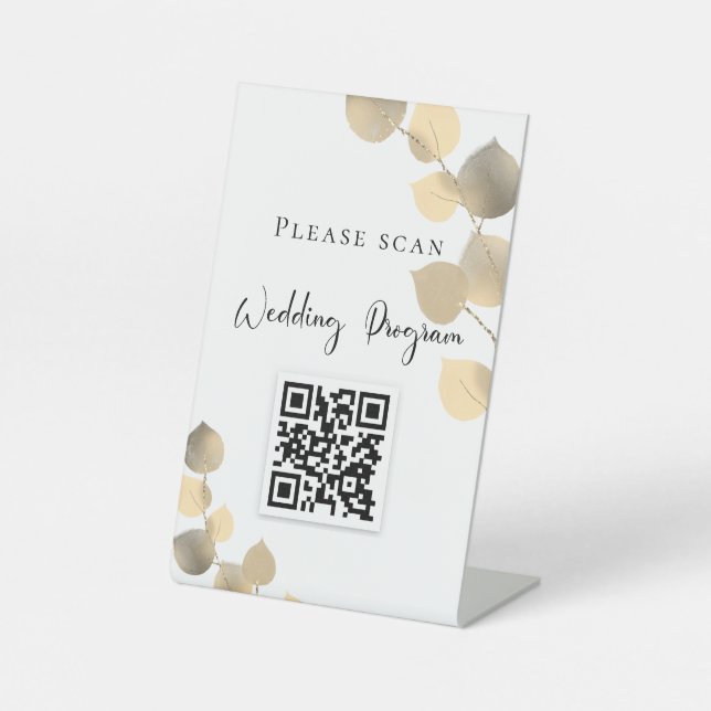 Expositor En L Código QR del programa de boda eucalipto dorado (Anverso)