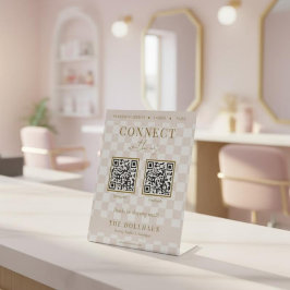 Expositor En L Código QR Elegante de Cuadrados Rosados para Conec